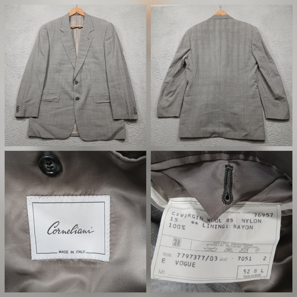 Corneliani Wool Blazer‎ Jacket Mens 52 8L Gray Italy Tailored Sport Coat